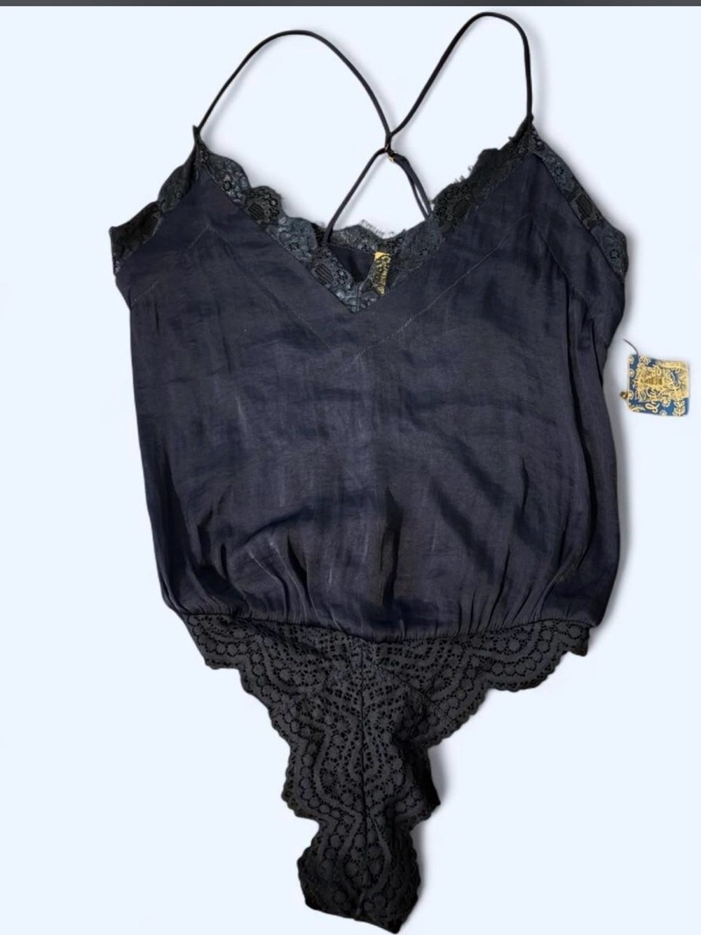 Free People navy blue lace lingerie bodysuit with lace trim